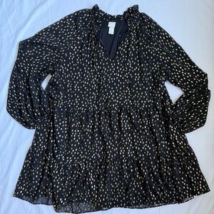H&M Black Tiered Tunic with Gold Dot Print